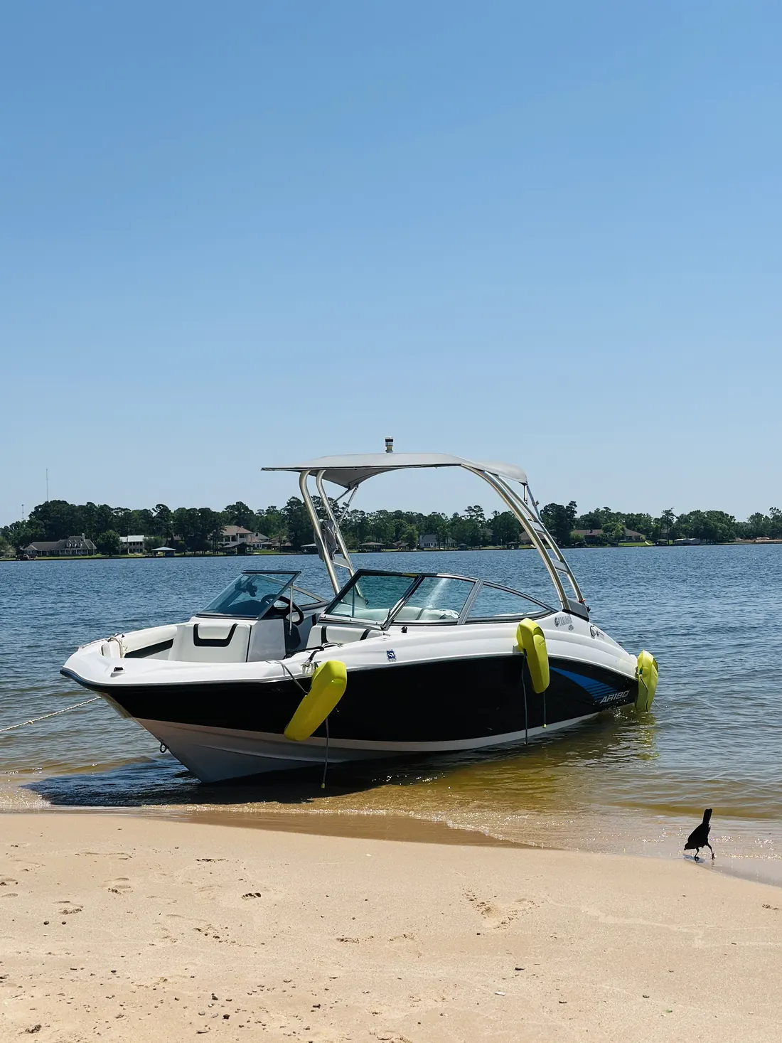 2016 Yamaha AR190 jet boat at the shore of Lake Conroe